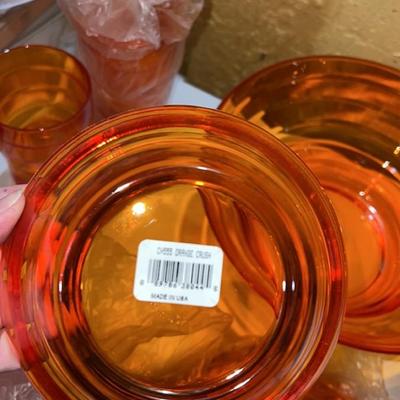 plastic orange dish set new in box