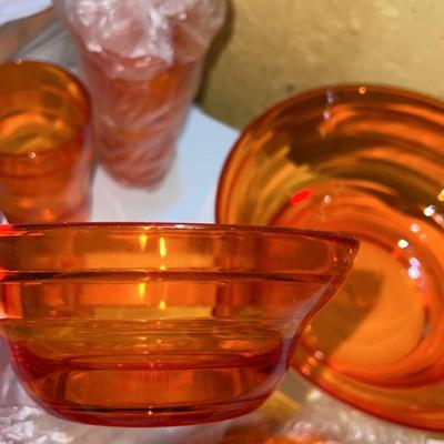 plastic orange dish set new in box