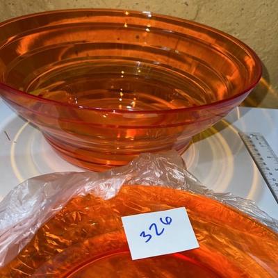 plastic orange dish set new in box