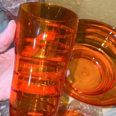 plastic orange dish set new in box