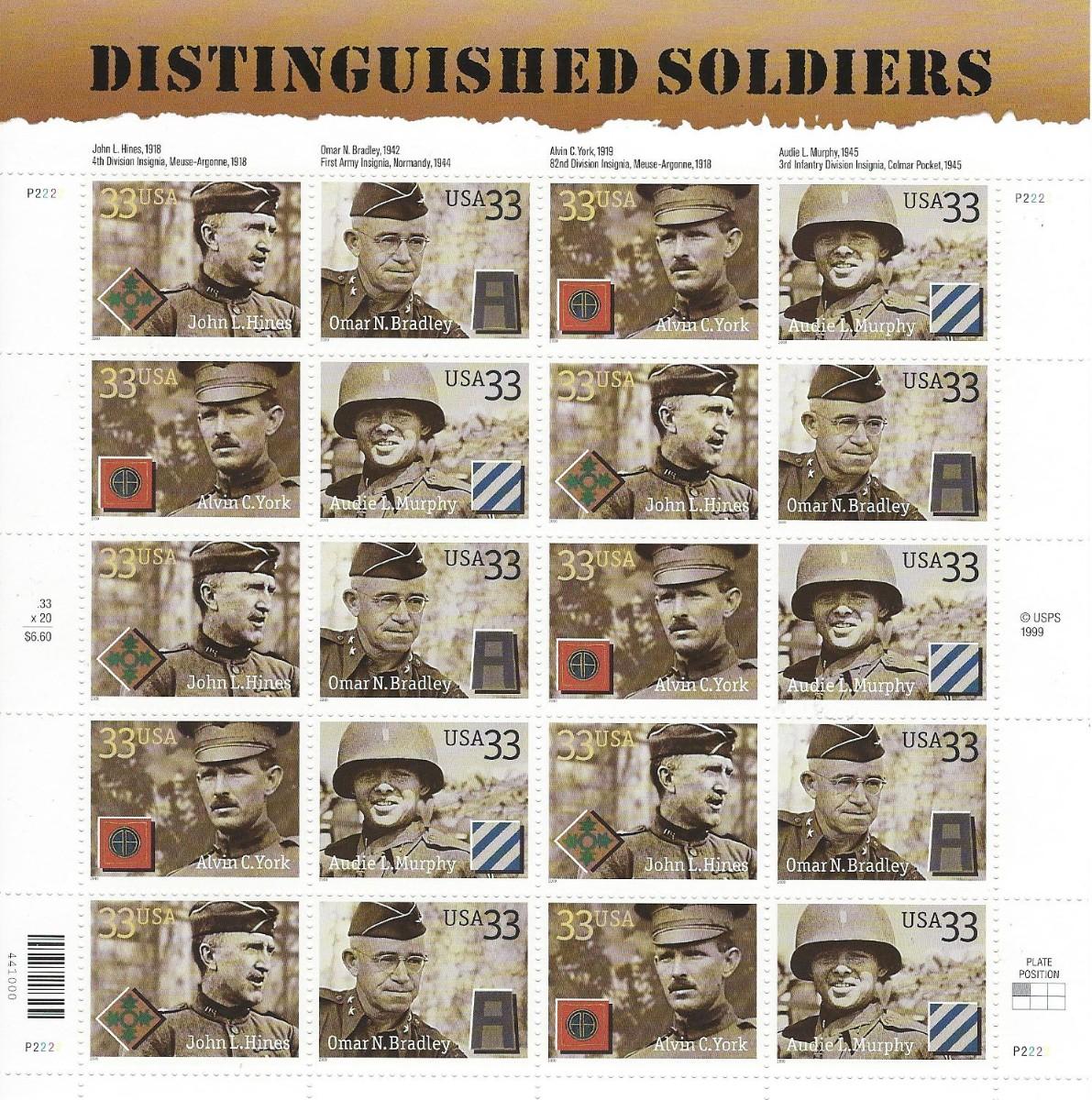 Distinguished soldiers stamp sheet 20 x 33 cent stamps