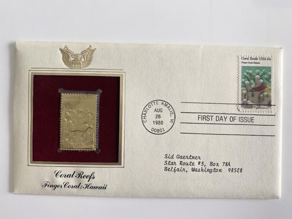 Coral Reefs Finger Coral: Hawaii Gold Stamp Replica First Day Cover ...