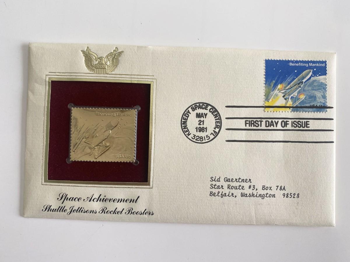 Space Achievement Shuttle Jettisons Rocket Boosters Gold Stamp Replica