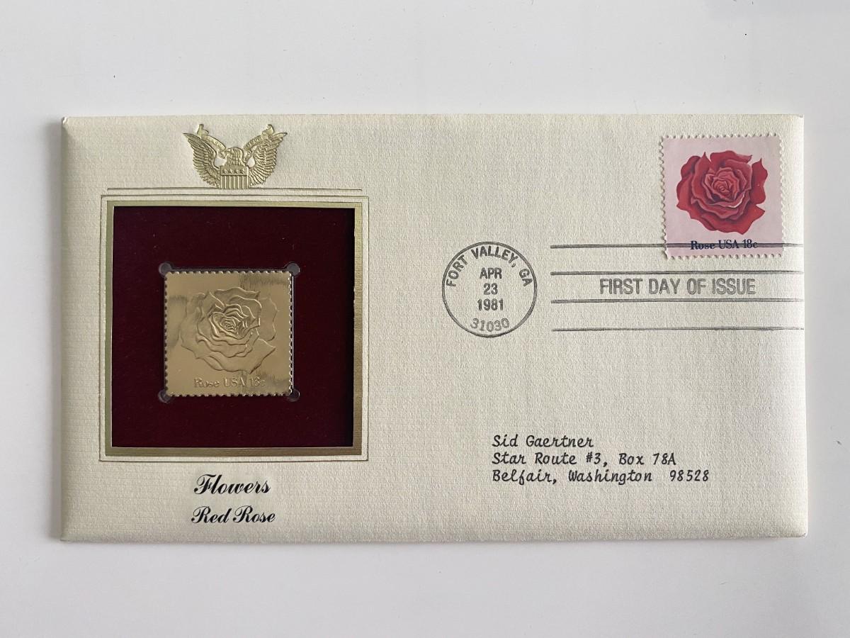 Flowers Red Rose Gold Stamp Replica First Day Cover