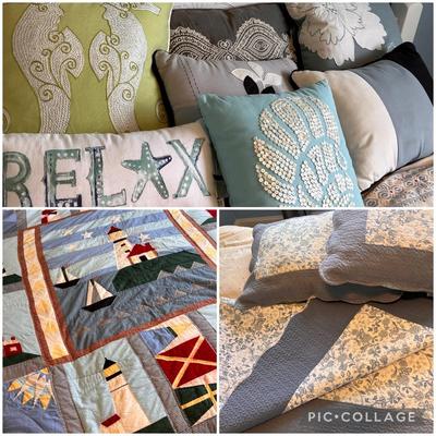Nautical Themed Decorative Pillows, Bedspread  Quilt Lot