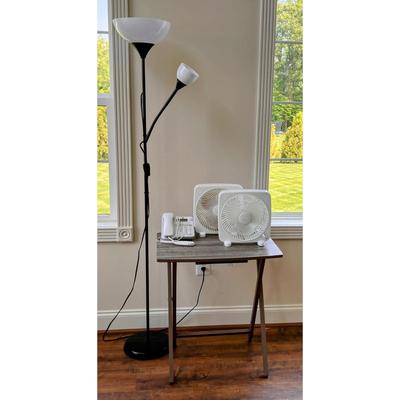 Household Lot - Fans, Phone, Lamp, Folding Table