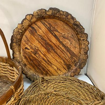 Rustic Home Decor Item Lot Baskets and Wood Stump Log Rough Edge Tray