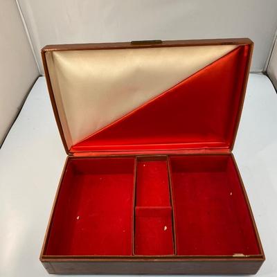 Vintage Men's Jewelry Trinket Box Tan with Red Lining