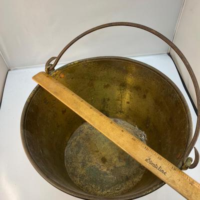 Vintage Heavy Brass Fireplace Water Cooking Kettle Pail Bucket