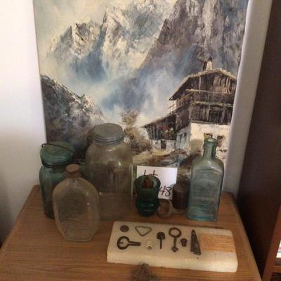 248 Antique Bottle Lot & Painting