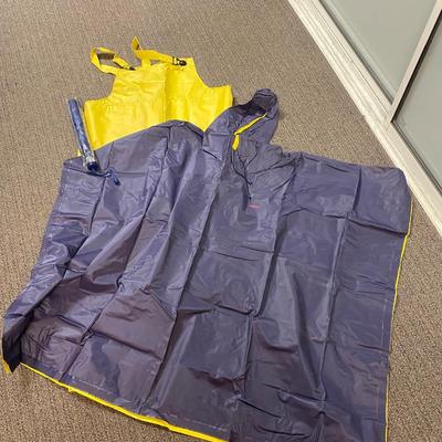 Yellow Rain Slicker Overalls Poncho with Hood Umbrella Included