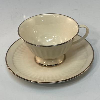 Retro Teacup & Saucer Ivory China with Silver Edge Border Ribbed Design