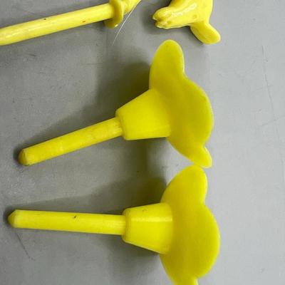 Vintage Yellow Plastic Birthday Cake Candle Holders and Pair of Jackass Cupcake Toppers