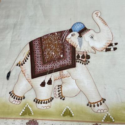Vintage Hand Adorned Painted Royal Elephant Indian Thai Style Cloth Patch Art Pieces
