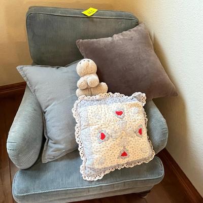 Upholstered Chair & throw pillows