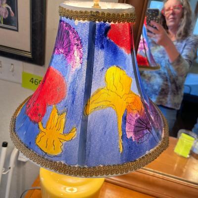 Yellow Cased Glass Lamp & Iris Picture
