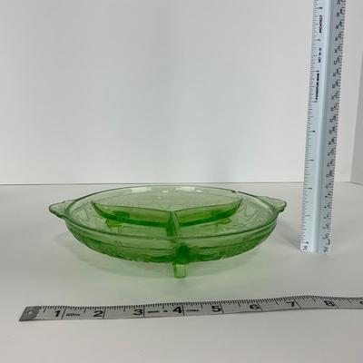 -132- URANIUM | Anchor Hocking Cameo Ballerina | Divided Three Footed Dish