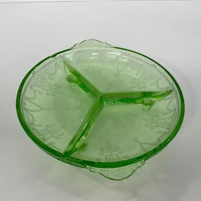 -132- URANIUM | Anchor Hocking Cameo Ballerina | Divided Three Footed Dish