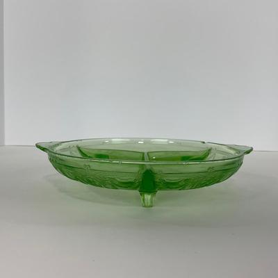 -132- URANIUM | Anchor Hocking Cameo Ballerina | Divided Three Footed Dish