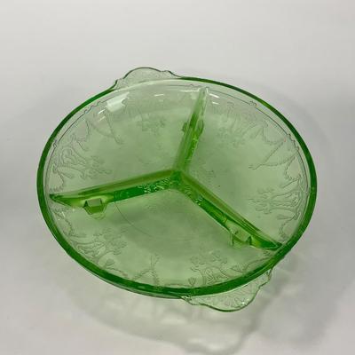 -132- URANIUM | Anchor Hocking Cameo Ballerina | Divided Three Footed Dish