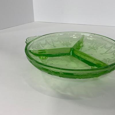 -132- URANIUM | Anchor Hocking Cameo Ballerina | Divided Three Footed Dish