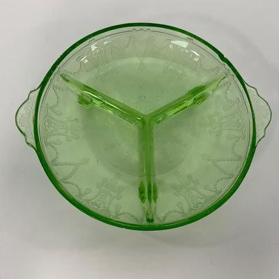 -132- URANIUM | Anchor Hocking Cameo Ballerina | Divided Three Footed Dish