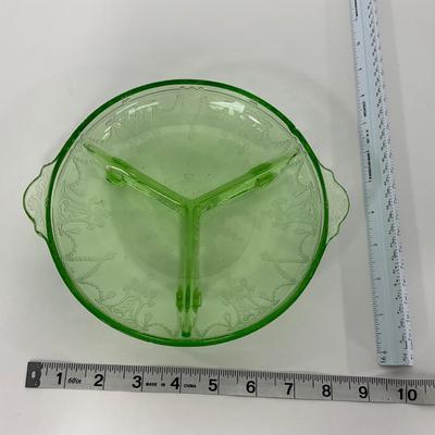 -132- URANIUM | Anchor Hocking Cameo Ballerina | Divided Three Footed Dish