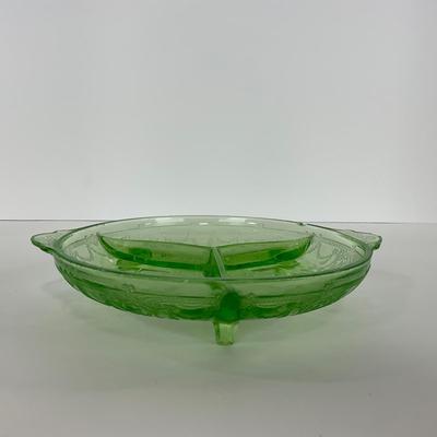 -132- URANIUM | Anchor Hocking Cameo Ballerina | Divided Three Footed Dish