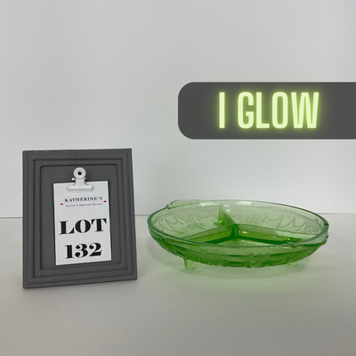 -132- URANIUM | Anchor Hocking Cameo Ballerina | Divided Three Footed Dish