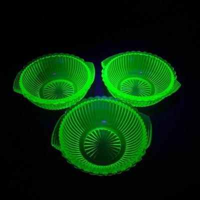 -135- URANIUM | Anchor Hocking Depression Glass | Berry Bowls
