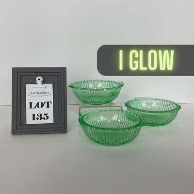 -135- URANIUM | Anchor Hocking Depression Glass | Berry Bowls