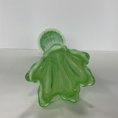 -137- GLASSWARE | Large Green Mid Century Stretch Vase