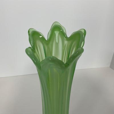 -137- GLASSWARE | Large Green Mid Century Stretch Vase