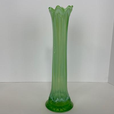 -137- GLASSWARE | Large Green Mid Century Stretch Vase