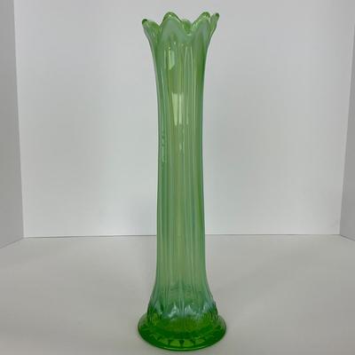 -137- GLASSWARE | Large Green Mid Century Stretch Vase