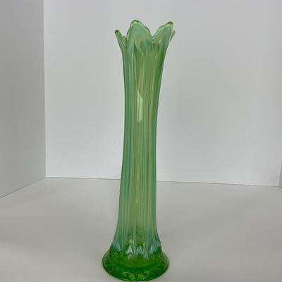 -137- GLASSWARE | Large Green Mid Century Stretch Vase