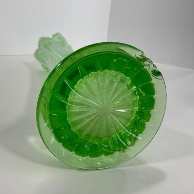 -137- GLASSWARE | Large Green Mid Century Stretch Vase