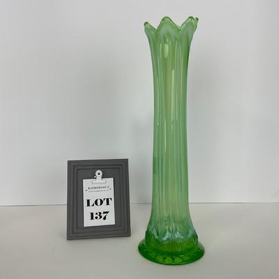-137- GLASSWARE | Large Green Mid Century Stretch Vase