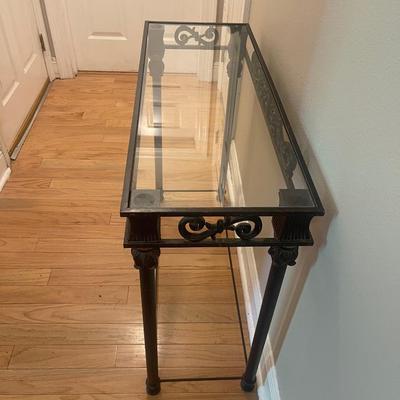 Beautiful Heavy Wrought Iron & Glass Console Table 36â€W, 30â€H, 13.5â€D.