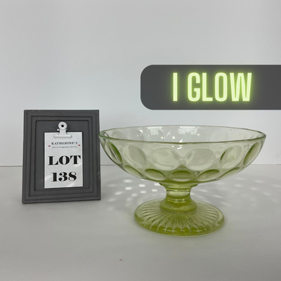 -138- URANIUM | Vaseline Dot Pedestal Centerpiece Bowl