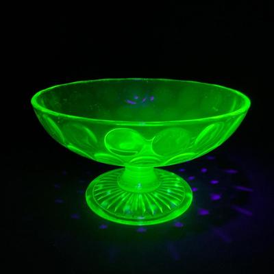 -138- URANIUM | Vaseline Dot Pedestal Centerpiece Bowl