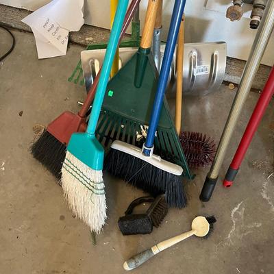 Lot of brooms & other