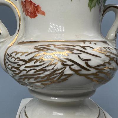 Vintage Daisy Flower Motif Swan Handle Ceramic Flower Vase Urn