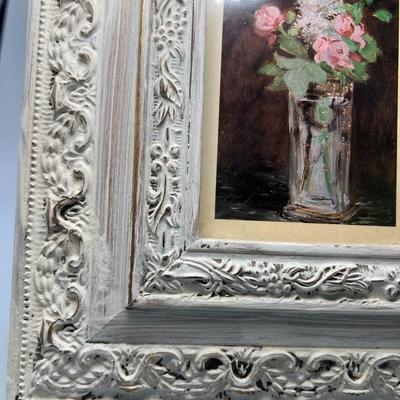 Vintage Framed Art Print of Flowers in a Crystal Glass by Edouard Manet