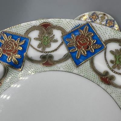 Vintage Mepoco Ware Made in Japan Cloisonne Elegant Gold Flower Motif Small Serving Plates