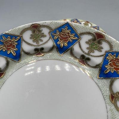 Vintage Mepoco Ware Made in Japan Cloisonne Elegant Gold Flower Motif Small Serving Plates