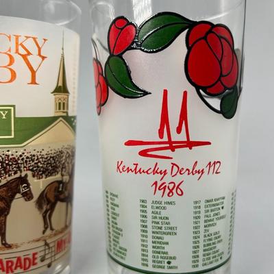Vintage Lot of 1980's Kentucky Derby Commemorative Graphic Glass Cups