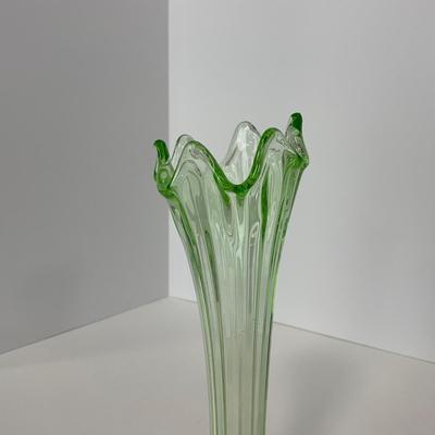 -142- URANIUM | Green Mid Century Stretch Vase