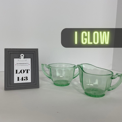 -143- URANIUM | Art Deco Green Sugar & Creamer Set