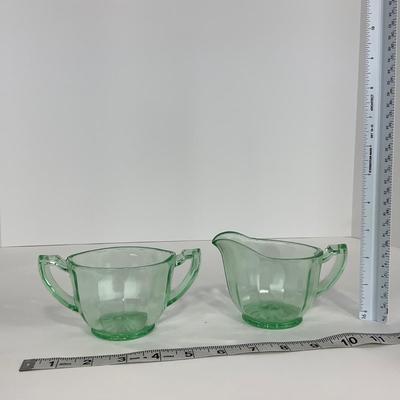 -143- URANIUM | Art Deco Green Sugar & Creamer Set